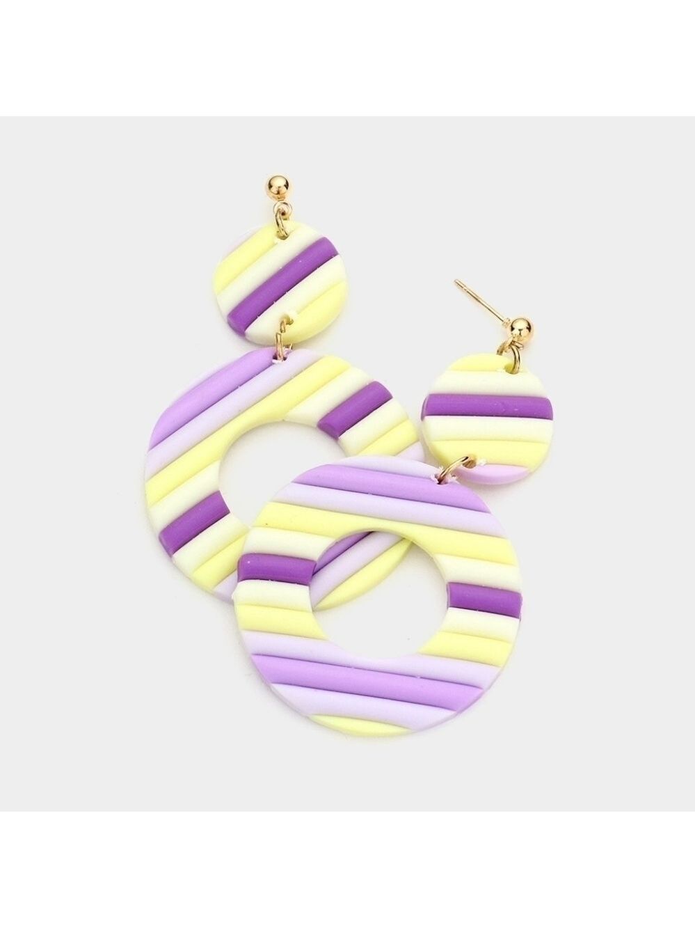 NEW Retro Yellow Purple Round Clay Dangle Earrings